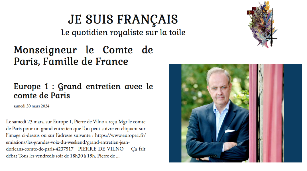 Entretien avec le Prince Jean de France sur Europe 1 avec Pierre de Vilno