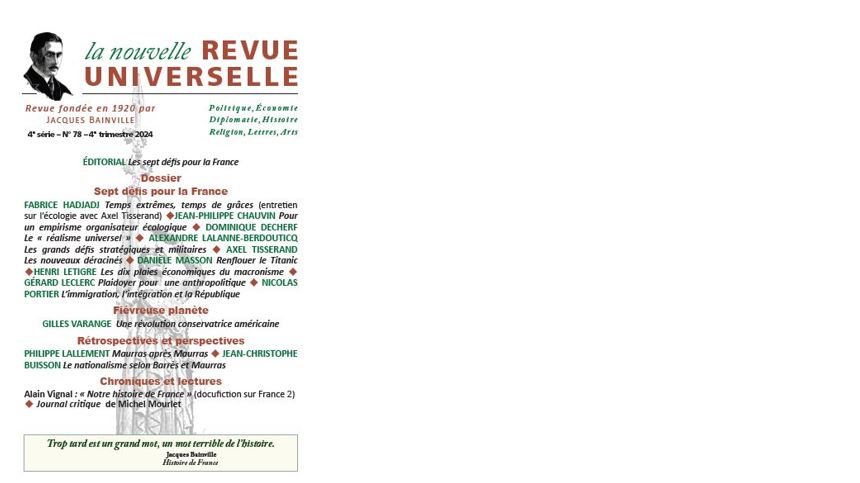La Nouvelle Revue Universelle : la NRU n°78